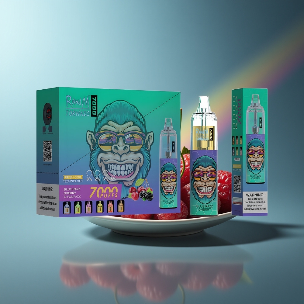 Wholesale Lithuania RandM Fumot Tornado 7000 Pūkų Mėlynųjų Serbentų Vyšnių 14 ML RGB
