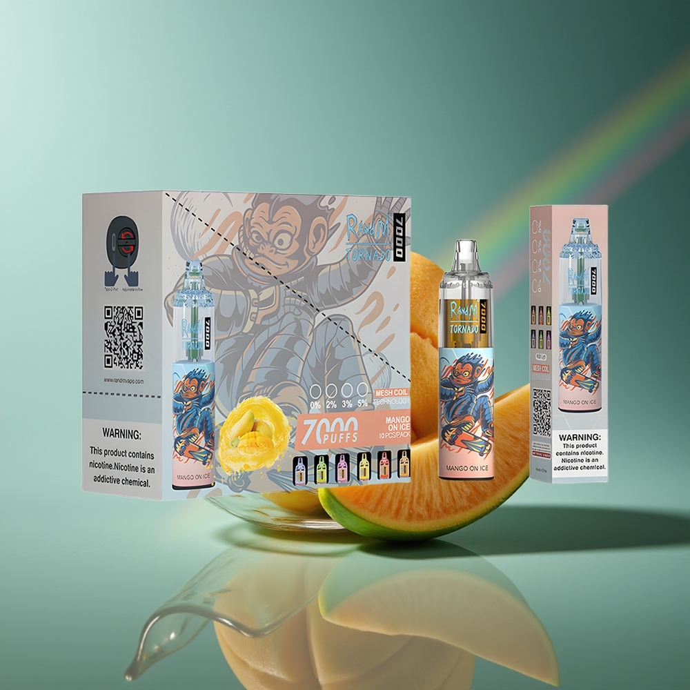 Wholesale Lithuania RandM Fumot Tornado 7000 Pūkų Mango Ant Ledų Type-C Port RGB Light