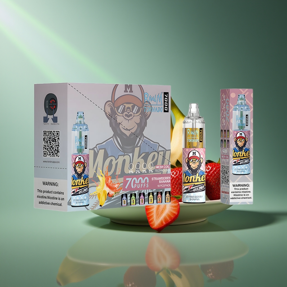 Wholesale Lithuania RandM Fumot Tornado 7000 Pųsų Braškinė Bananas 14ML RGB Light