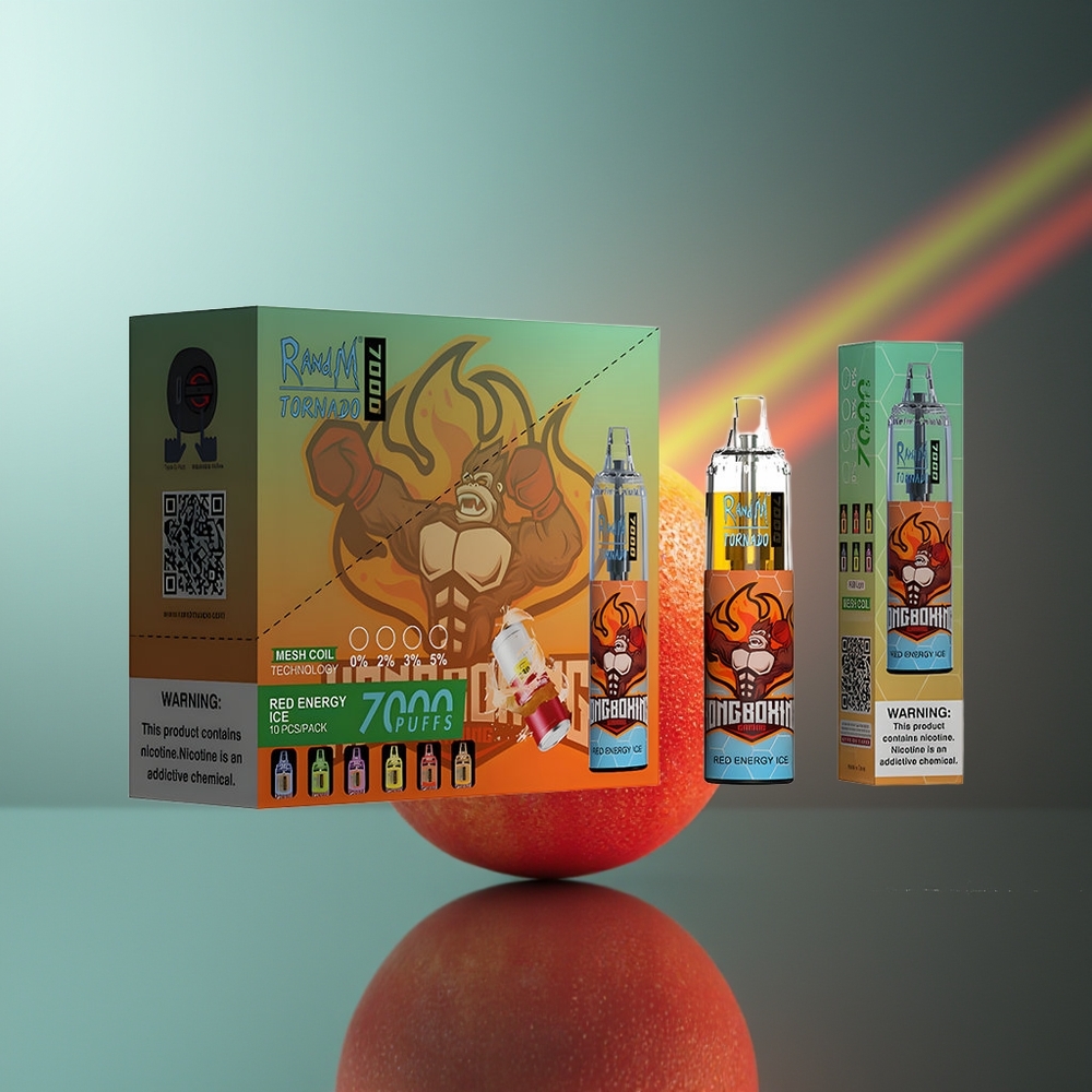Wholesale Lithuania RandM Fumot Tornado 7000 Pūslių Raudona Energija Ledas 14ML Oro Reguliuojamas