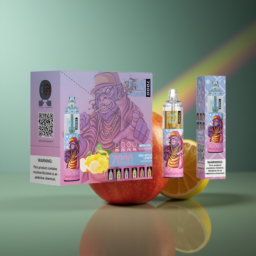 Wholesale Lithuania RandM Fumot Tornado 7000 Pūslių Raudonas Obuolys Citrina 14ML RGB