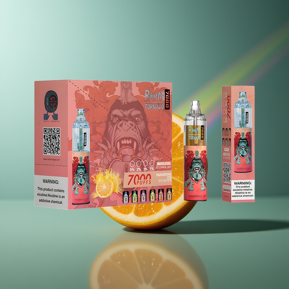 Wholesale Lithuania RandM Fumot Tornado 7000 Pufų Mandarino Ledas 14ML RGB
