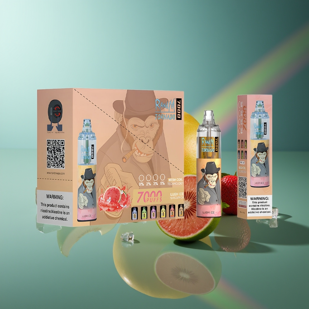 Wholesale Lithuania RandM Fumot Tornado 7000 Puffs 14 ML Ledo Sūrelis RGB Light