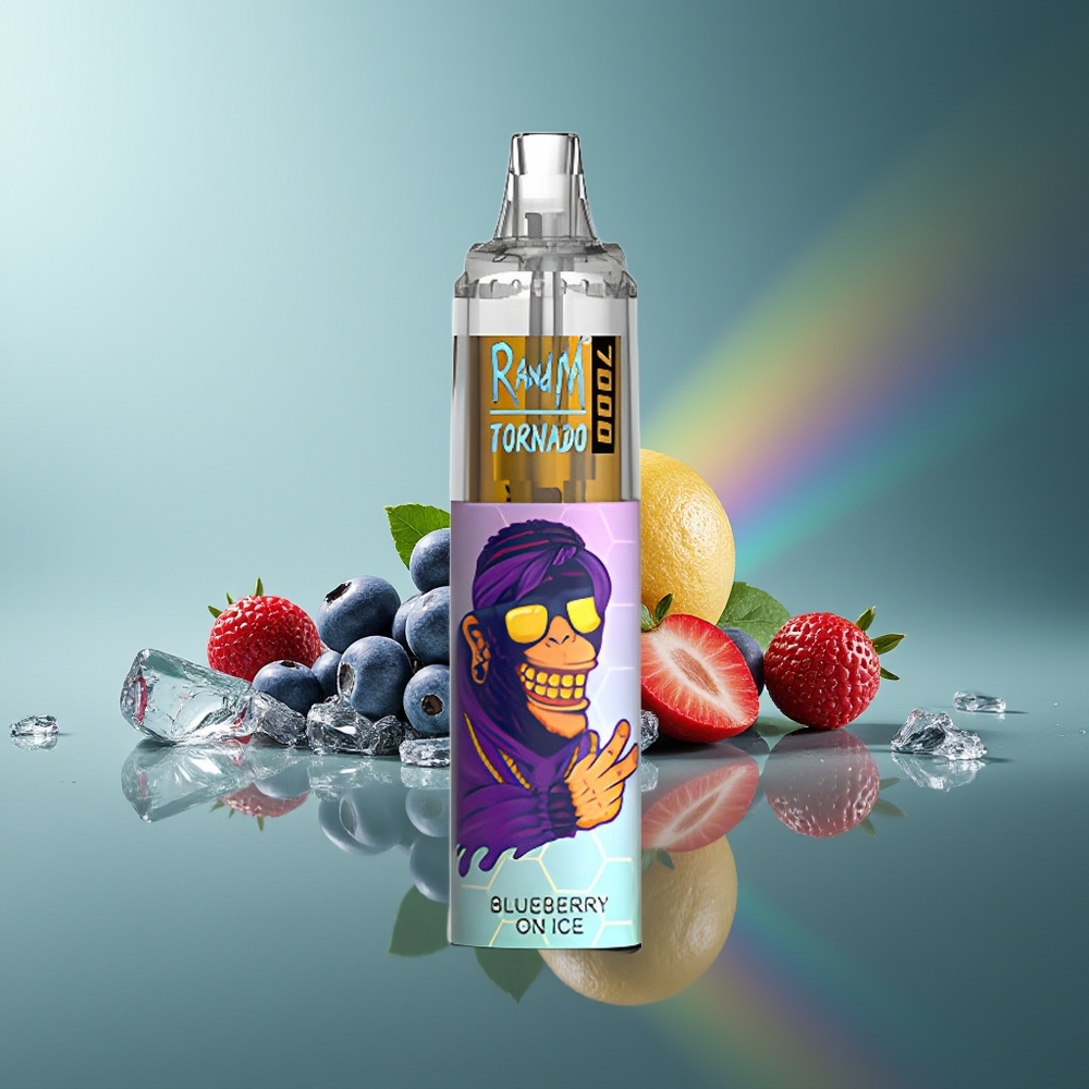Wholesale Lithuania RandM Fumot Tornado 7000 Puffs 14 ML Mėlynųjų Uogų Ant Ledo RGB Light