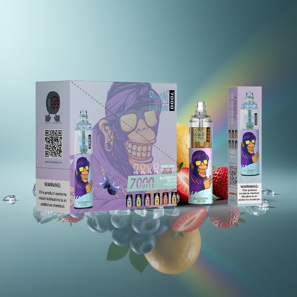 Wholesale Lithuania RandM Fumot Tornado 7000 Puffs 14 ML Mėlynųjų Uogų Ant Ledo RGB Light