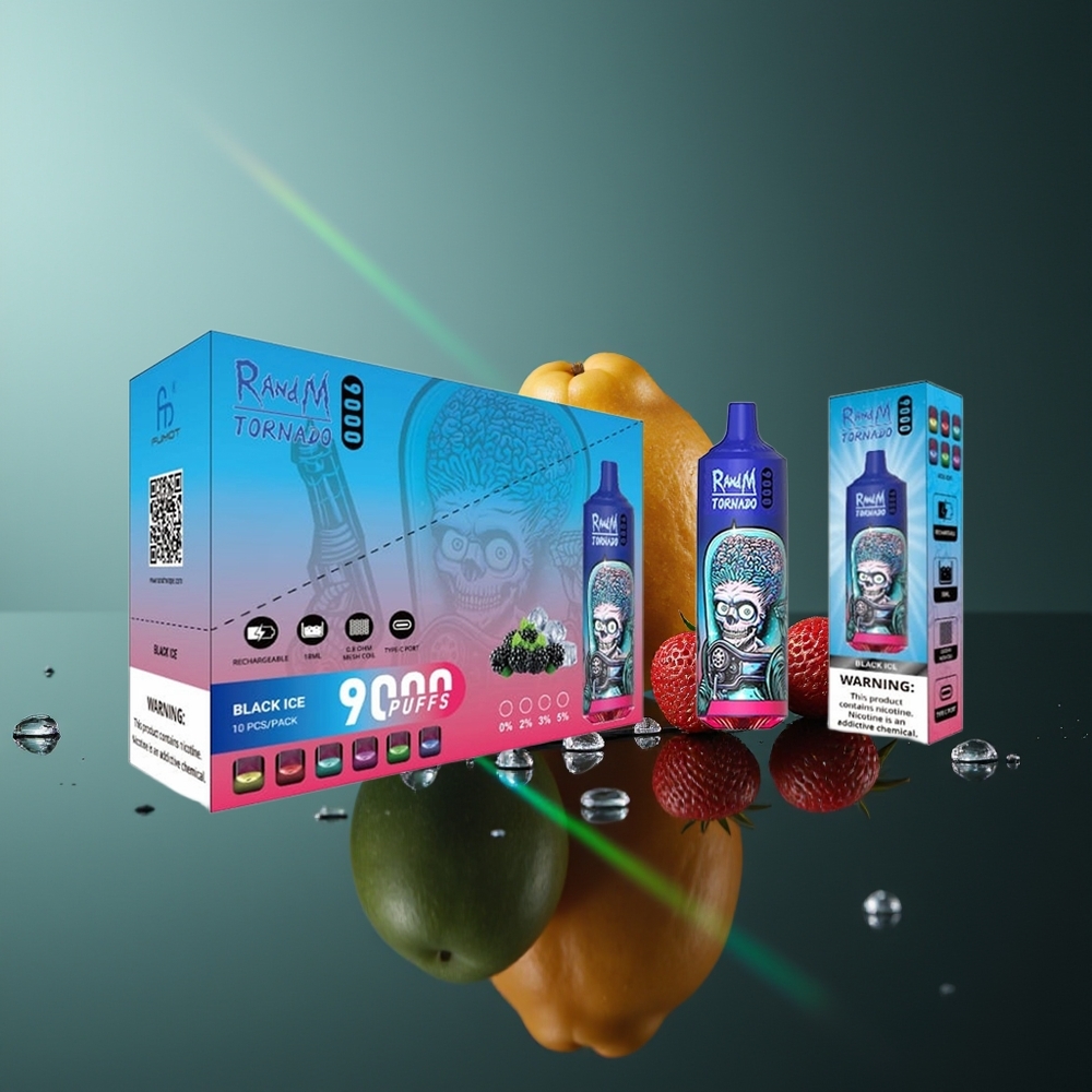 Wholesale Lithuania RandM Fumot Tornado 9000 Juodasis Ledas Vienkartinės Elektroninės Cigaretės RGB 18mL