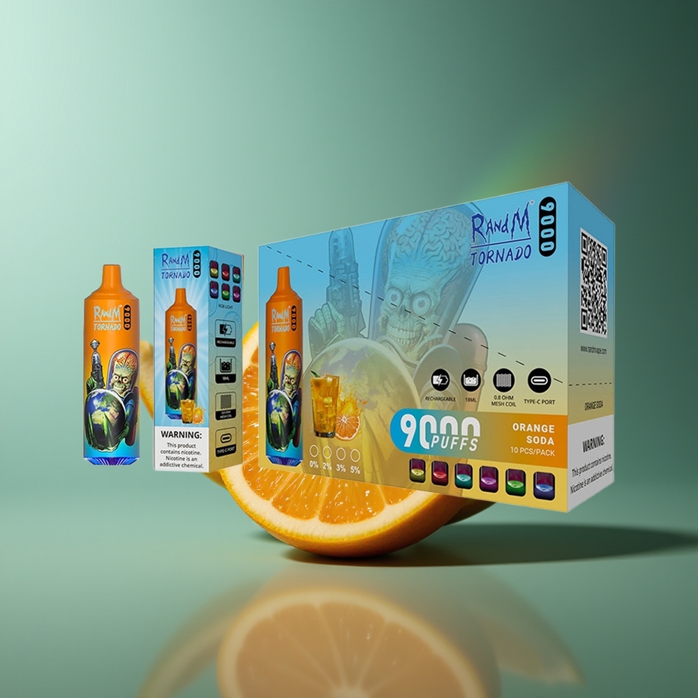 Wholesale Lithuania RandM Fumot Tornado 9000 Pufų Apelsinų Soda RGB Ekranas