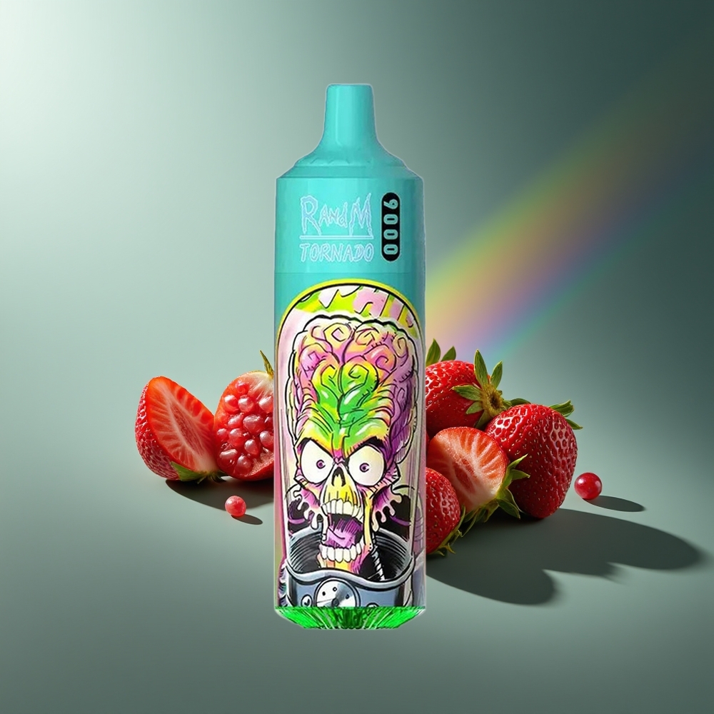 Wholesale Lithuania RandM Fumot Tornado 9000 Pufų Braškė Granatas RGB Ekranas