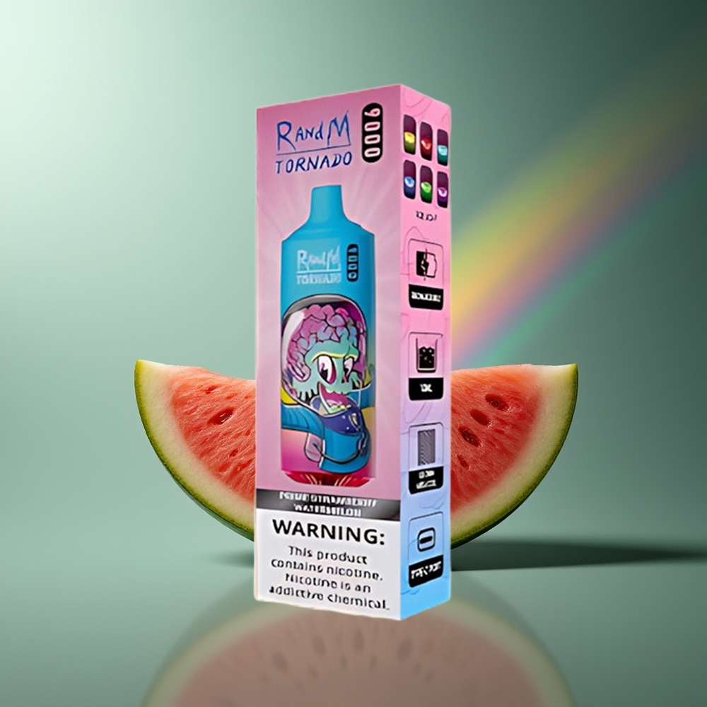 Wholesale Lithuania RandM Fumot Tornado 9000 Pufų Braškių Arbūzas RGB Ekranas