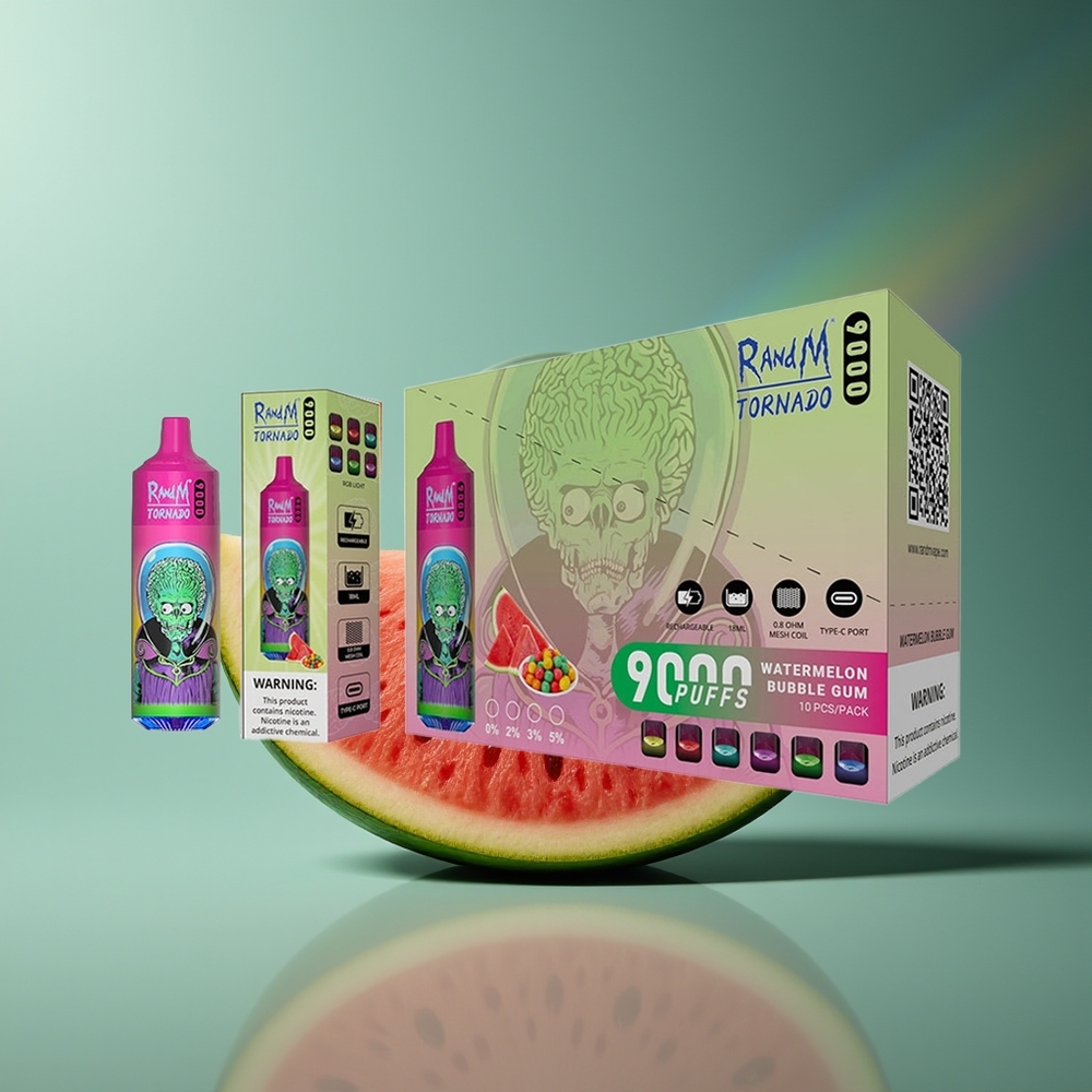 Wholesale Lithuania RandM Fumot Tornado 9000 Puffs Arbūzas Miego Guma RGB Displejus