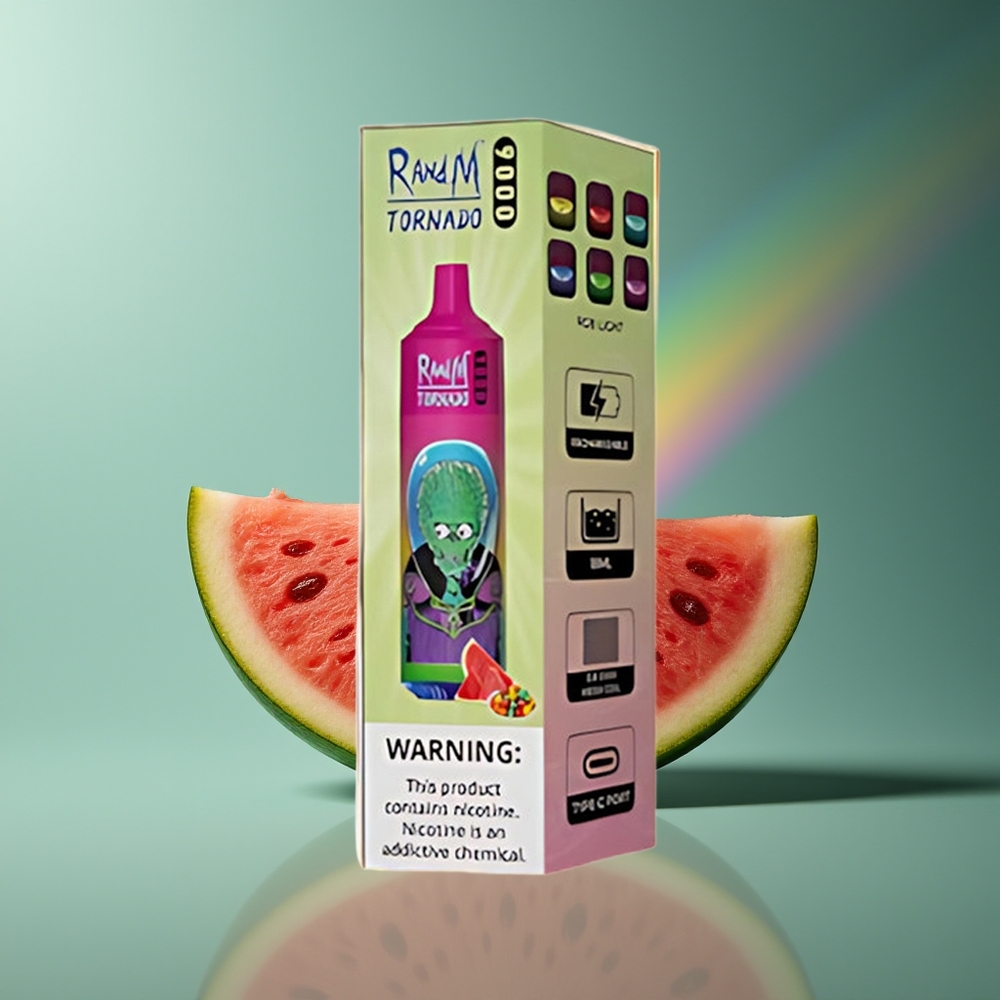 Wholesale Lithuania RandM Fumot Tornado 9000 Puffs Arbūzas Miego Guma RGB Displejus