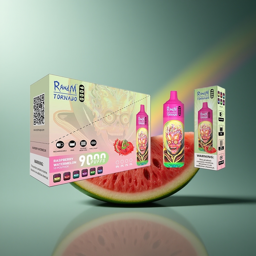 Wholesale Lithuania RandM Fumot Tornado 9000 Puffs Avietės Arbūzas 18 mL RGB Display