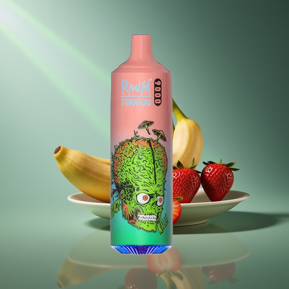Wholesale Lithuania RandM Fumot Tornado 9000 Puffs Braškių Bananų 18 mL RGB Vienkartinės Elektroninės Cigaretės