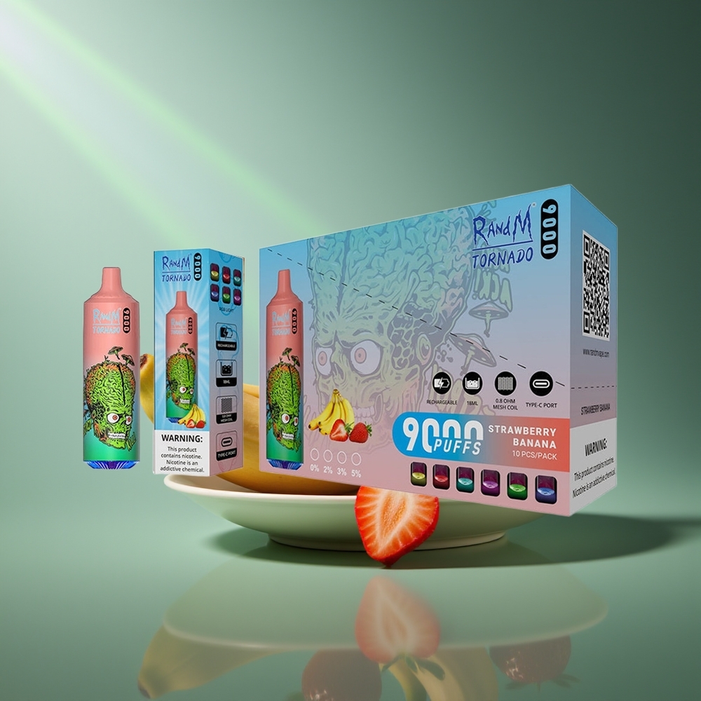 Wholesale Lithuania RandM Fumot Tornado 9000 Puffs Braškių Bananų 18 mL RGB Vienkartinės Elektroninės Cigaretės