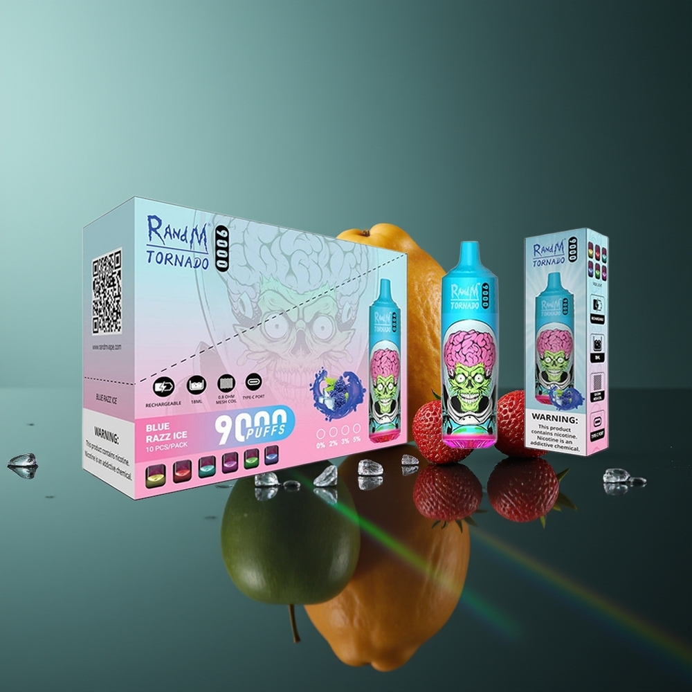 Wholesale Lithuania RandM Fumot Tornado 9000 Puffs Juodojo Drakono Ledas Vienkartinės Elektroninės Cigaretės 850 mAh 18 mL