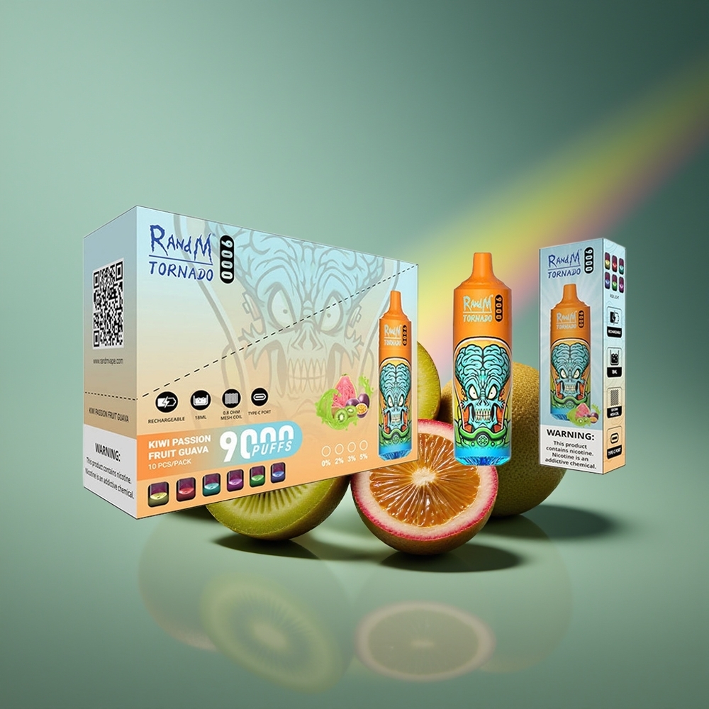 Wholesale Lithuania RandM Fumot Tornado 9000 Puffs Kiwi Pasiflora Gvajava 18 mL RGB