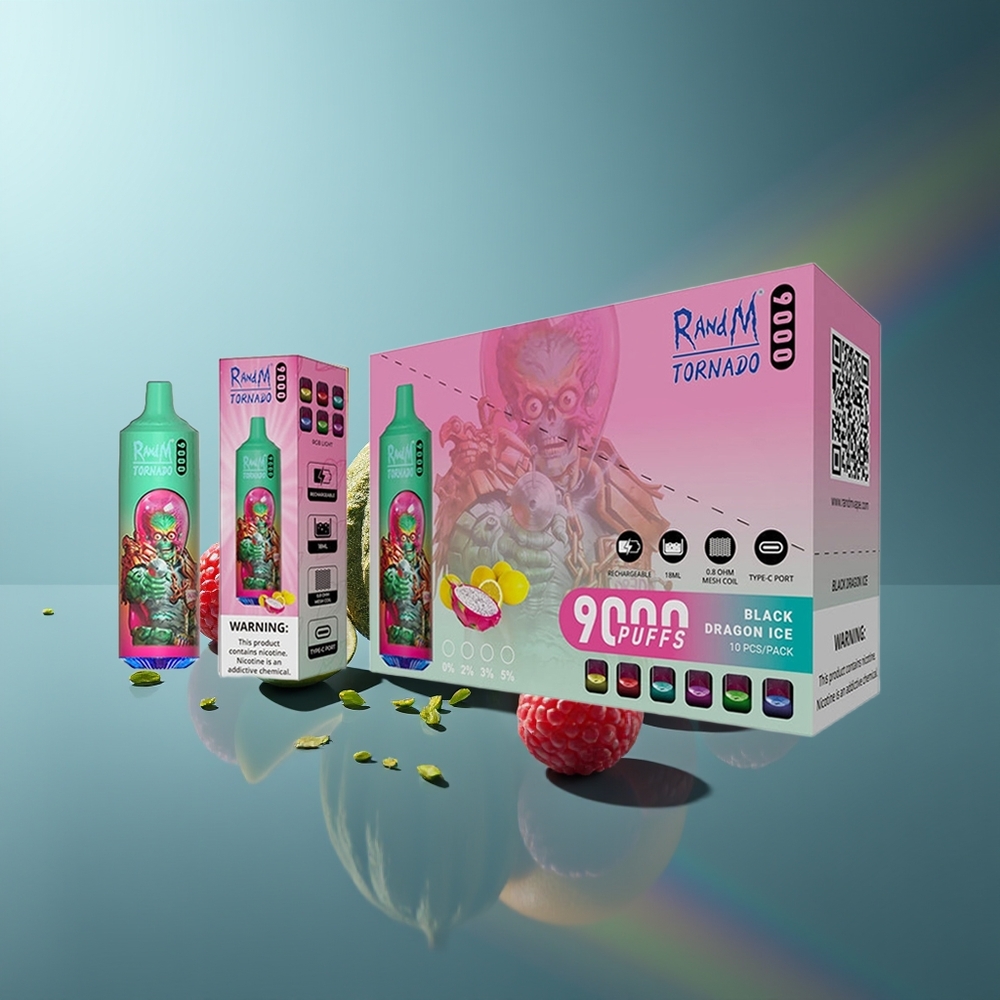 Wholesale Lithuania RandM Fumot Tornado 9000 Puffs Mėlynasis Avietų Kush RGB Ekranas