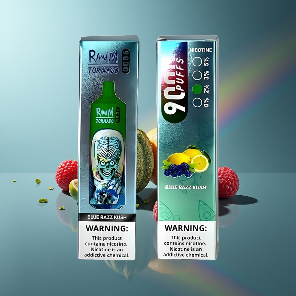 Wholesale Lithuania RandM Fumot Tornado 9000 Puffs Mėlynasis Avietų Kush RGB Ekranas