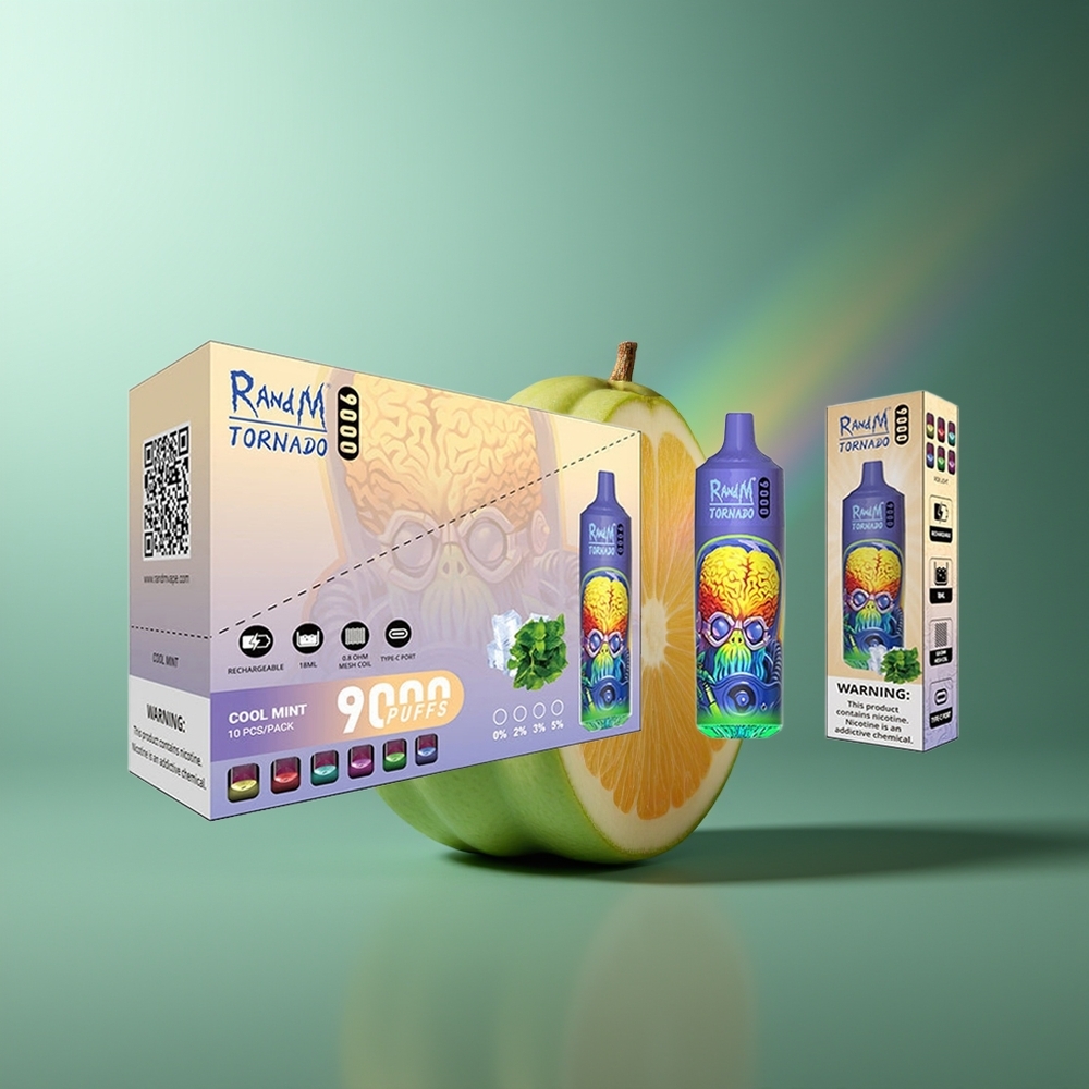 Wholesale Lithuania RandM Fumot Tornado 9000 Puffs Šalta Mėta su RGB Display ir Mesh Coil