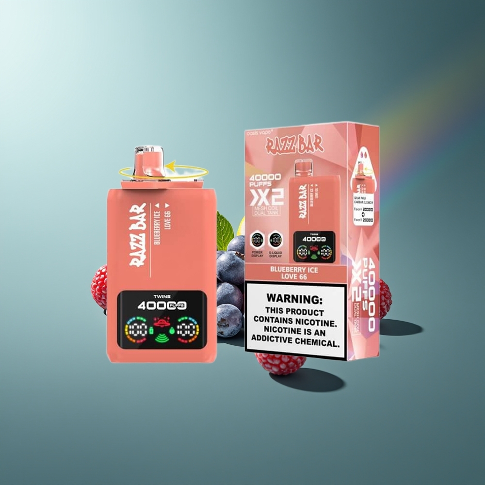 Wholesale Lithuania Razz Bar 40000 Pūsų Vienkartinės Elektroninės Cigaretės Mėlynų Uogų Ledas - Love 66, Type-C Port, 5% Nikotino