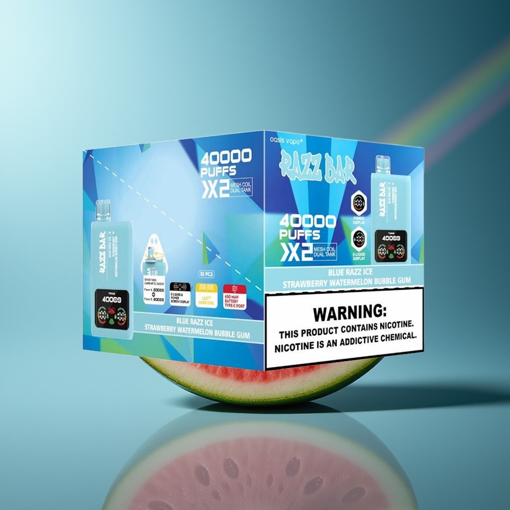 Wholesale Lithuania Razz Bar 40000 Puffs Mėlynųjų Serbentų Ledas-Braškių Arbūzas Burbuolių Guma 1.0Ohm 2 650 Mah
