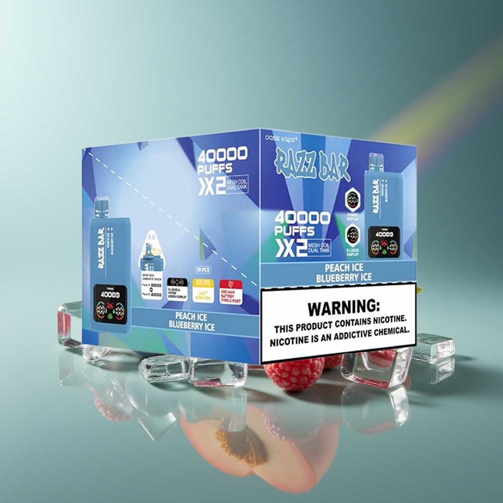 Wholesale Lithuania Razz Bar 40000 Puffs Persikas Šaldytas - Mėlynių Šaldytas 1.0Ohm 2 Mesh Coil 650 Mah Battery Type-C Port