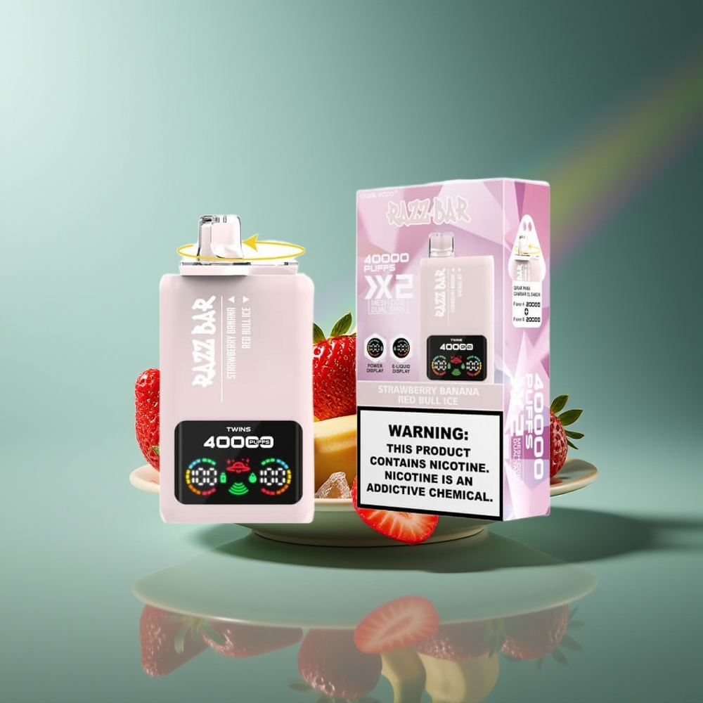 Wholesale Lithuania Razz Bar 40000 Puffs Vienkartinės Elektroninės Cigaretės 1.0Ohm 2 Mesh Coil 5% Nicotine Content Braškės - Bananų Raudonas Jautis Ledas