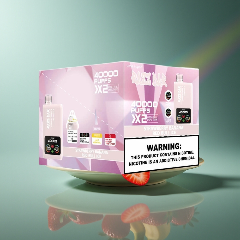 Wholesale Lithuania Razz Bar 40000 Puffs Vienkartinės Elektroninės Cigaretės 1.0Ohm 2 Mesh Coil 5% Nicotine Content Braškės - Bananų Raudonas Jautis Ledas