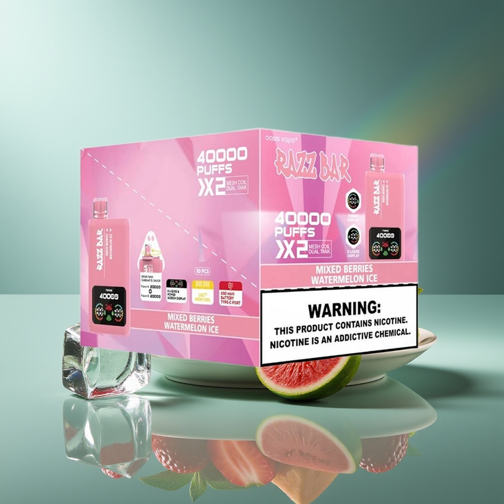 Wholesale Lithuania Razz Bar 40000 Puffs Vienkartinės Elektroninės Cigaretės 2% Nikotino Mišrios Uogos - Arbūzo Ledas Type-C Port