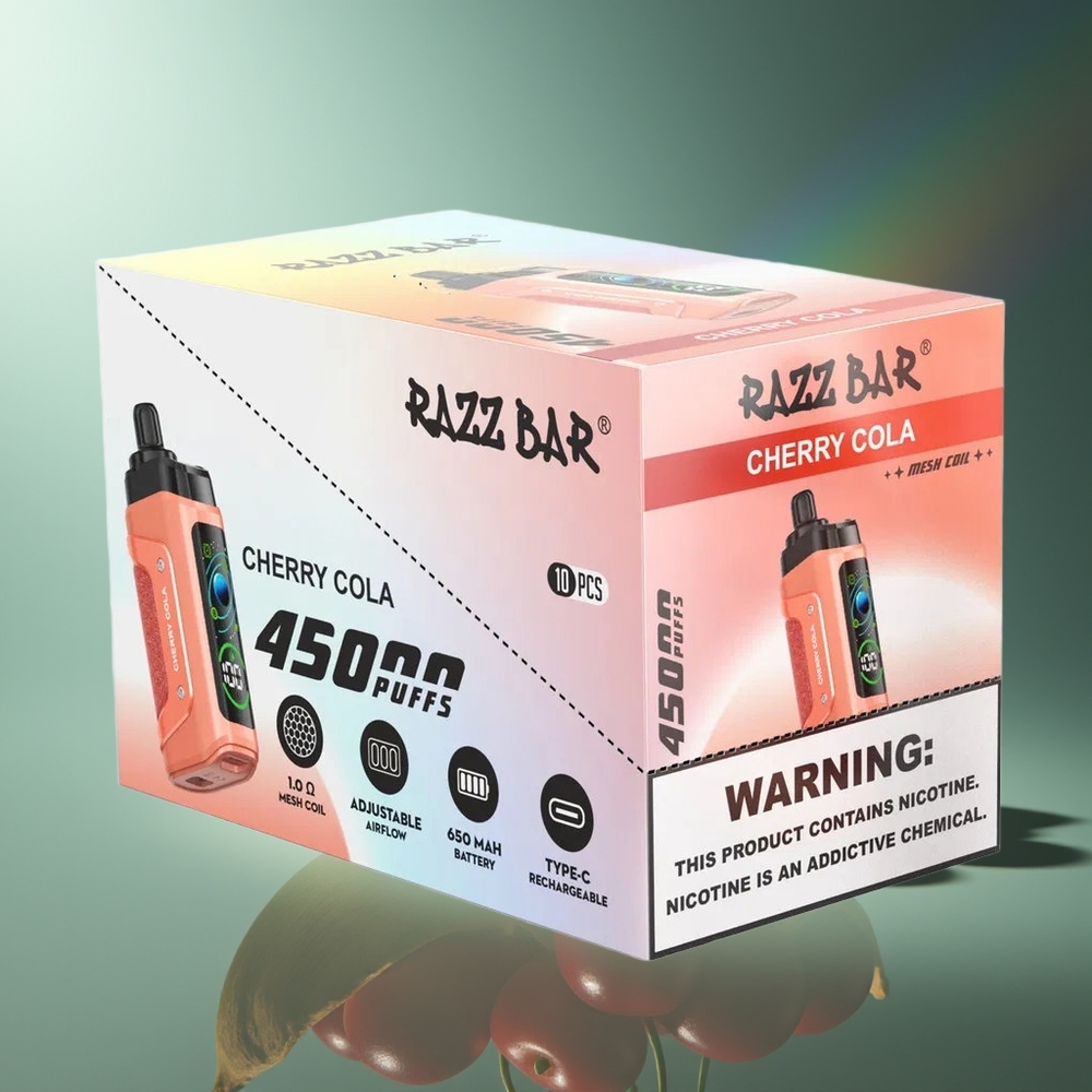 Wholesale Lithuania Razz Bar 45000 Pūsų Vienkartinės Elektroninės Cigaretės Vyšnių Kola 1.0 Ohm 20 mg/ml
