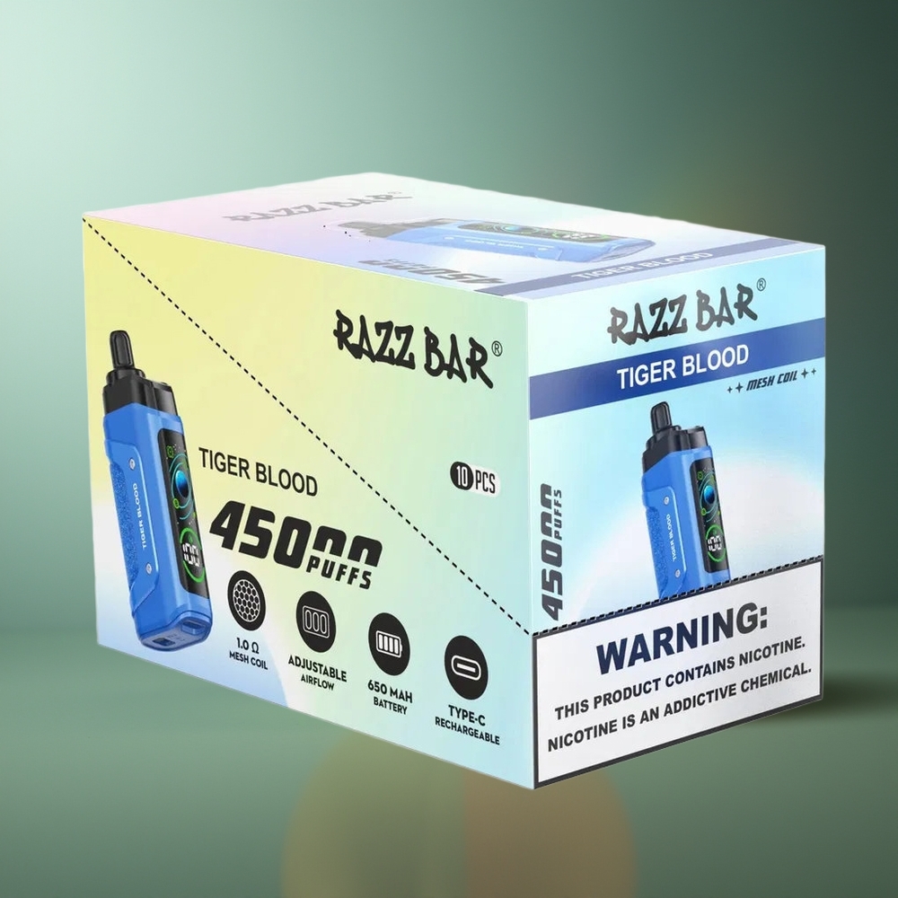 Wholesale Lithuania Razz Bar 45000 Puffs Vienkartinės Elektroninės Cigaretės Tigro Kraujas 1.0 Ohm Mesh Coil Type-C Rechargeable