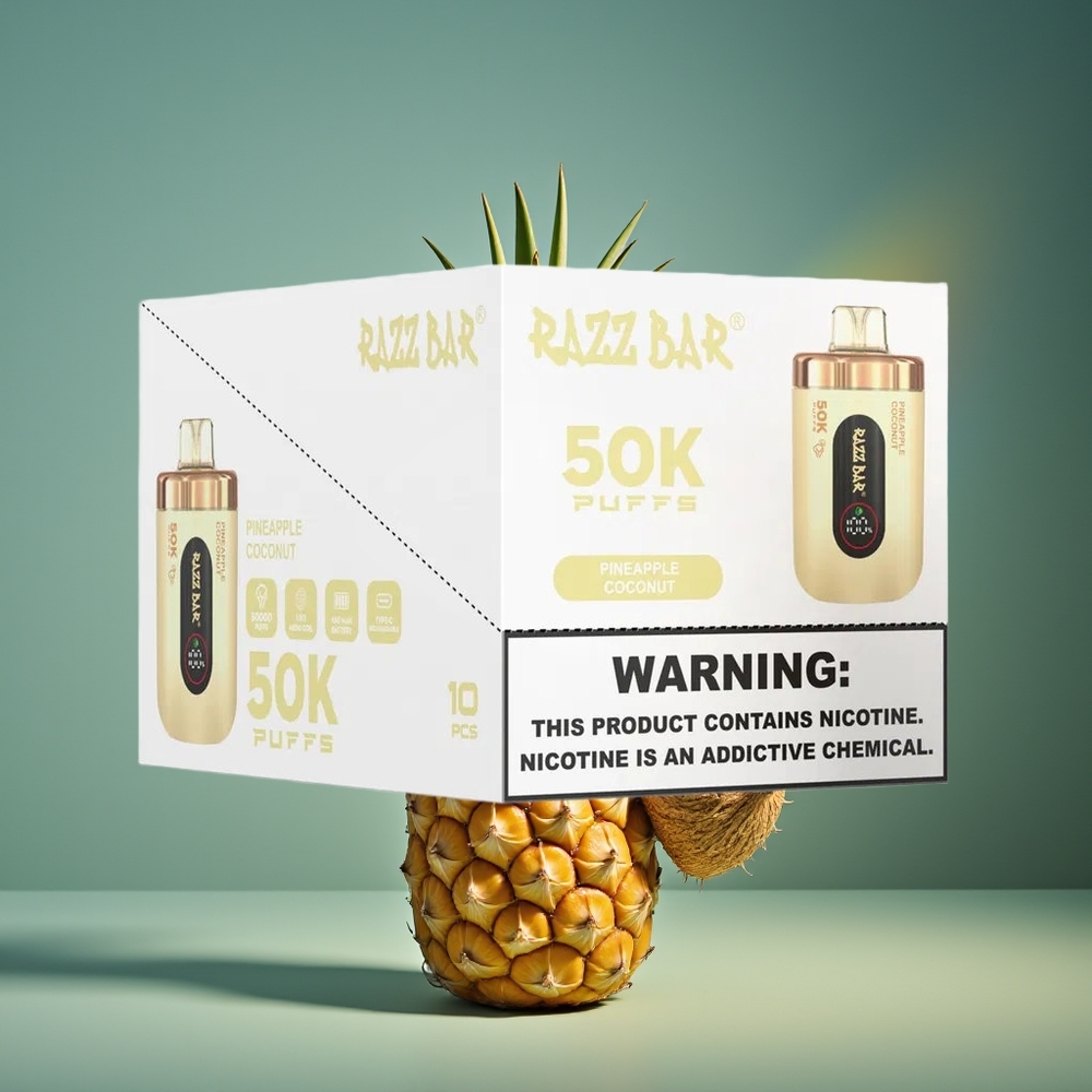 Wholesale Lithuania Razz Bar 50000 Puffs Vienkartinės Elektroninės Cigaretės Ananasas Kokosas 1.0 Ohm Mesh Coil 2% Nicotine