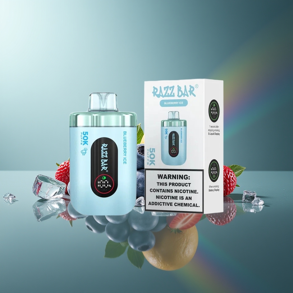Wholesale Lithuania Razz Bar 50K Puffs Mėlynųjų Uogų Ledas Vienkartinės Elektroninės Cigaretės Type-C Rechargeable 2% Nicotine