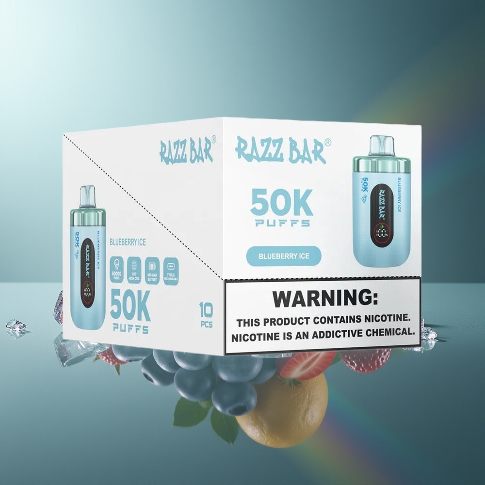 Wholesale Lithuania Razz Bar 50K Puffs Mėlynųjų Uogų Ledas Vienkartinės Elektroninės Cigaretės Type-C Rechargeable 2% Nicotine