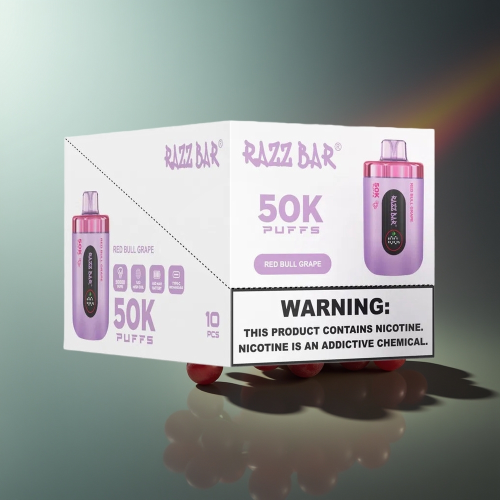 Wholesale Lithuania Razz Bar 50K Puffs Vienkartinės Elektroninės Cigaretės 2% Nikotino Raudonojo Buliaus Vynuogė 1.0 Ohm Tinklelinė Apvija