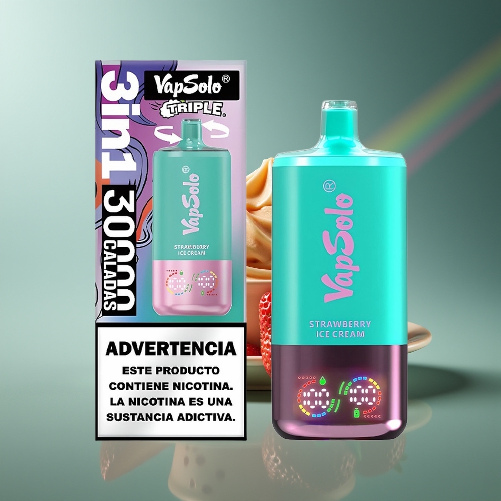 Wholesale Lithuania VapSolo Triple 30000 Puffs 40ml Braškų Ledų Kremas Type-C