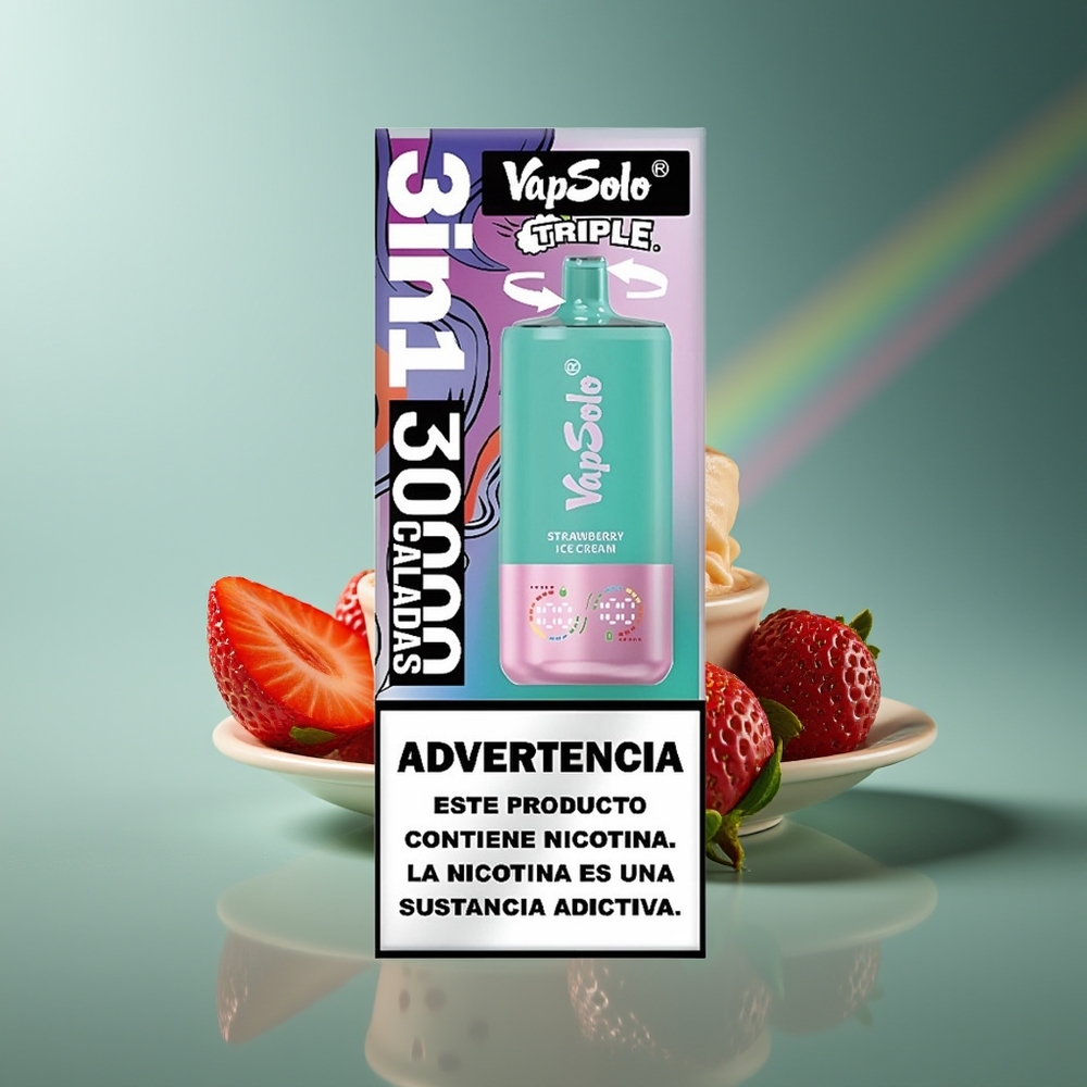 Wholesale Lithuania VapSolo Triple 30000 Puffs 40ml Braškų Ledų Kremas Type-C