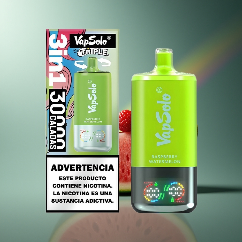 Wholesale Lithuania VapSolo Triple 30000 Puffs Avietė Arbūzas 3 Oil Tank Type-C