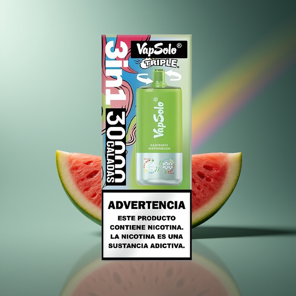 Wholesale Lithuania VapSolo Triple 30000 Puffs Avietė Arbūzas 3 Oil Tank Type-C