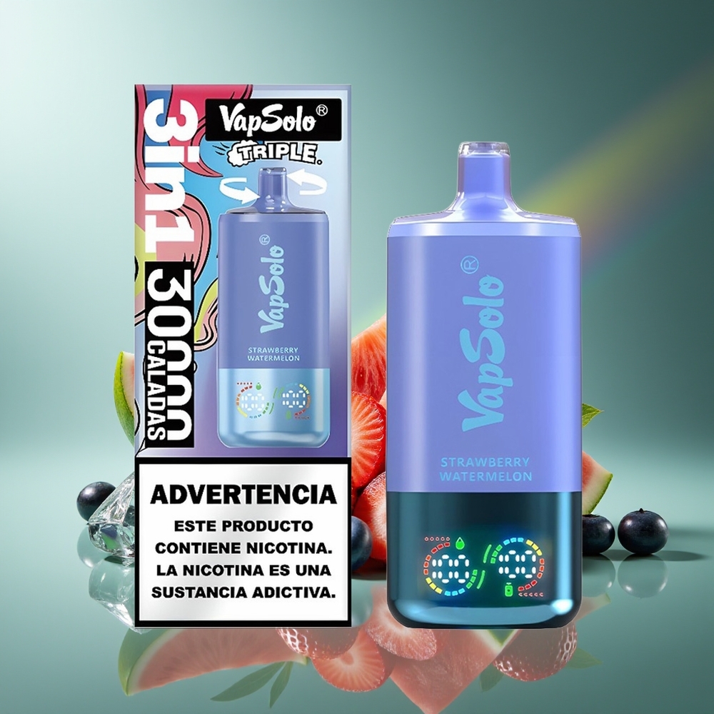 Wholesale Lithuania VapSolo Triple 30000 Puffs Braškės Arbūzas & Mėlynės Ledas 40ml Type-C