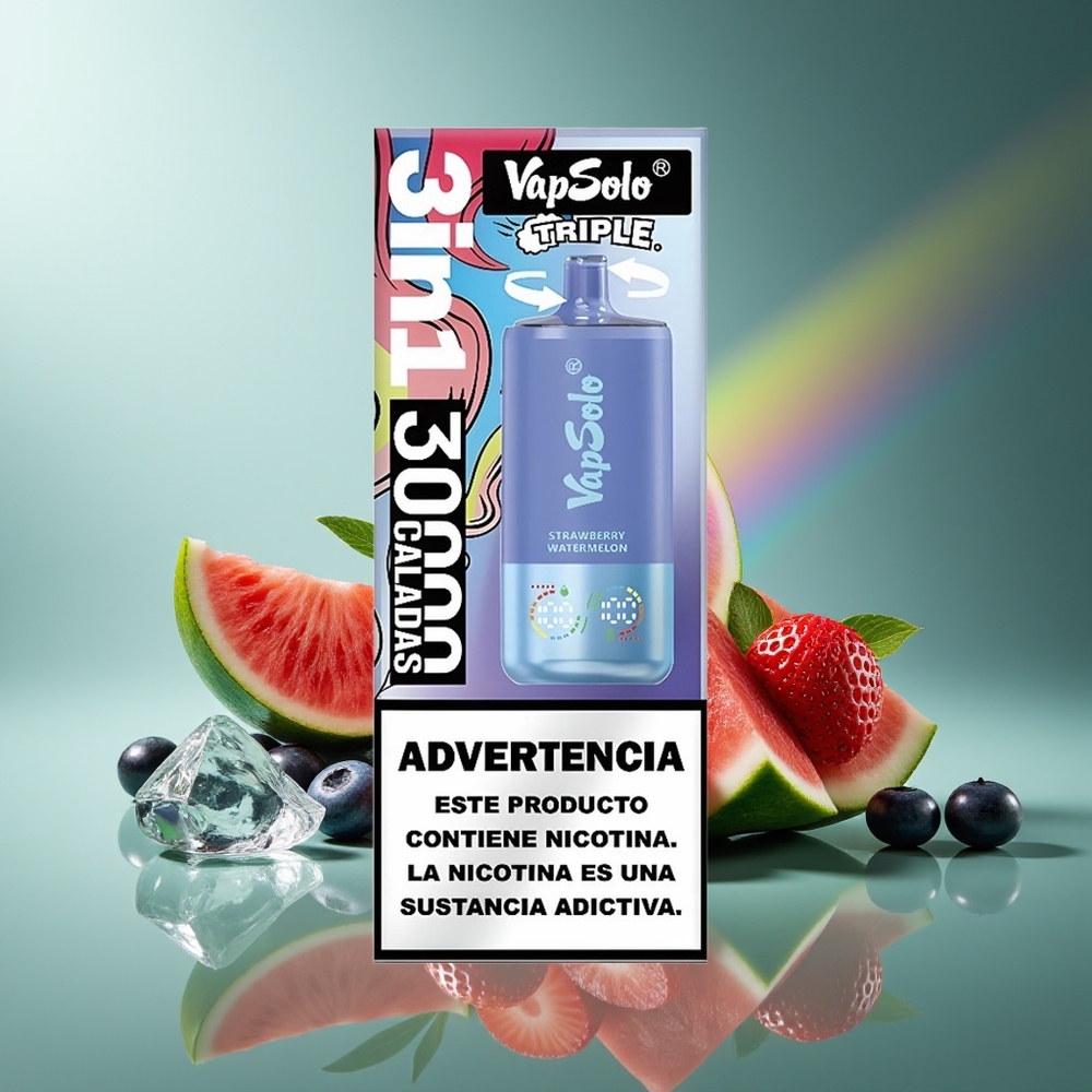 Wholesale Lithuania VapSolo Triple 30000 Puffs Braškės Arbūzas & Mėlynės Ledas 40ml Type-C