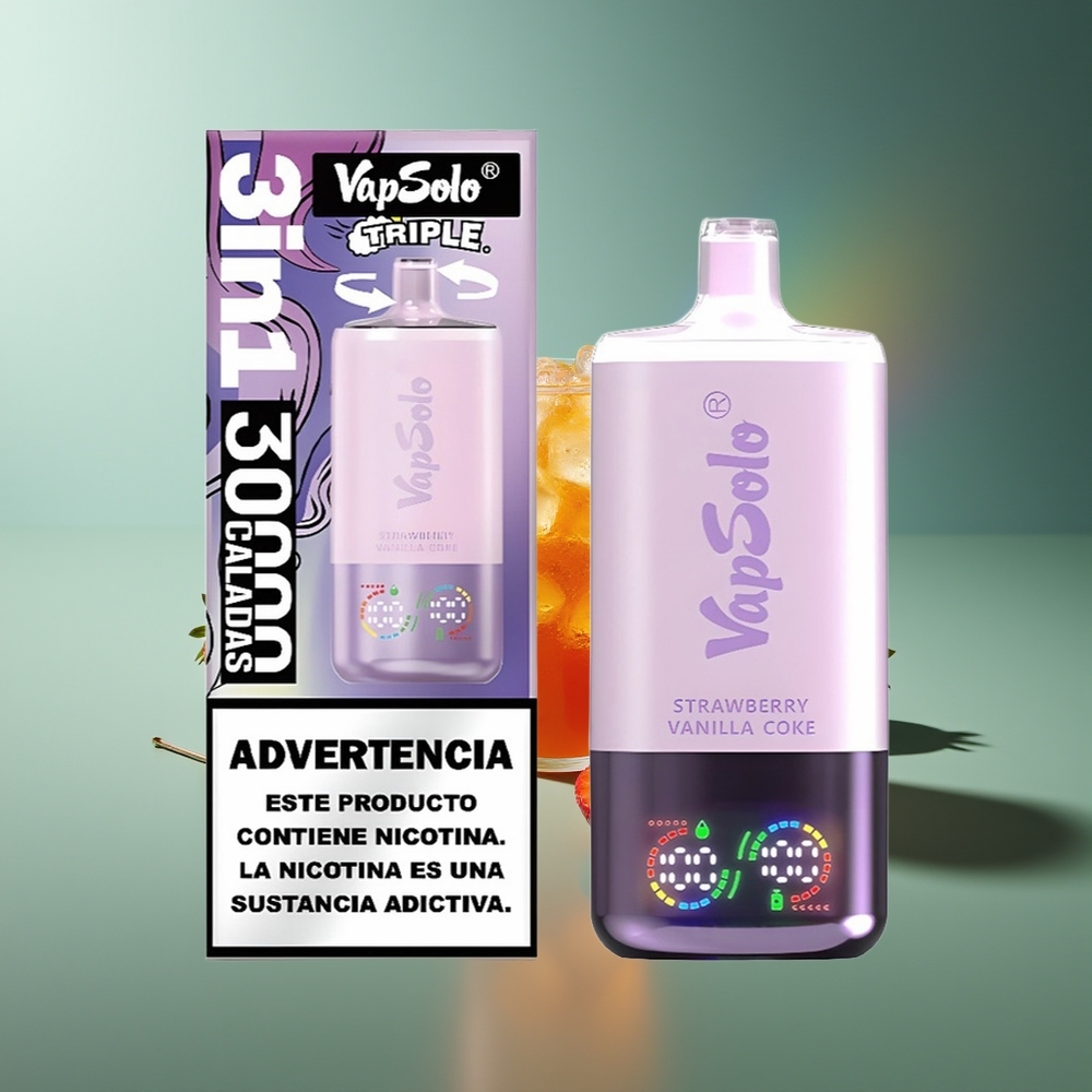 Wholesale Lithuania VapSolo Triple 30000 Puffs Braškių Vanilės Kola 3x40ml Type-C
