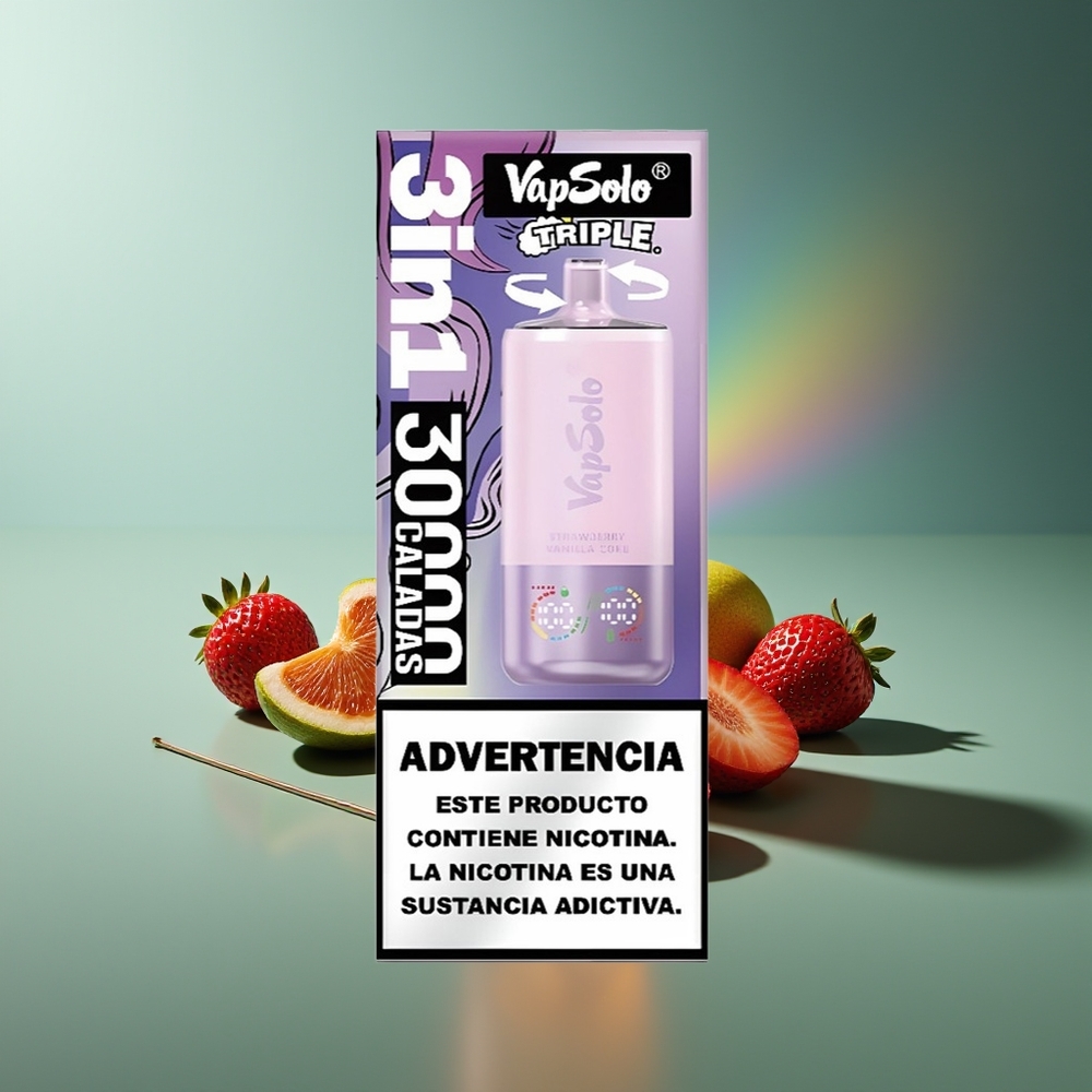 Wholesale Lithuania VapSolo Triple 30000 Puffs Braškių Vanilės Kola 3x40ml Type-C