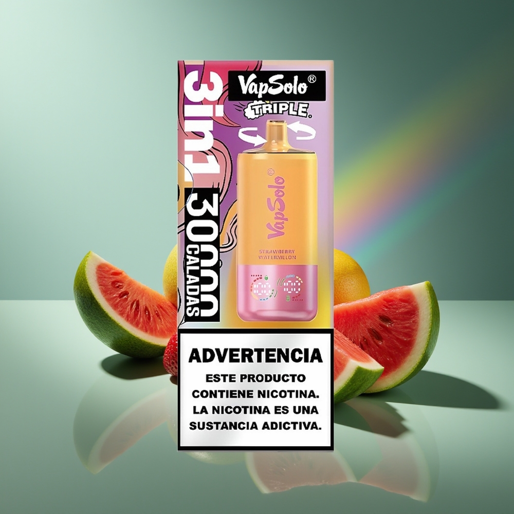 Wholesale Lithuania VapSolo Triple 30000 Puffs Braškynės Arbūzas & Citrinų Persikas Type-C