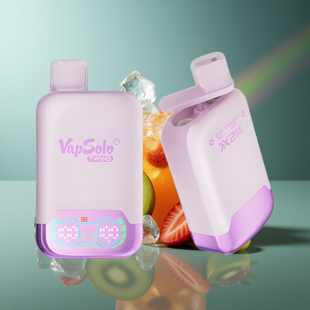 Wholesale Lithuania VapSolo Twins 20000 Puffs 40ml Vynuogių Ledas & Braškių Kiwi