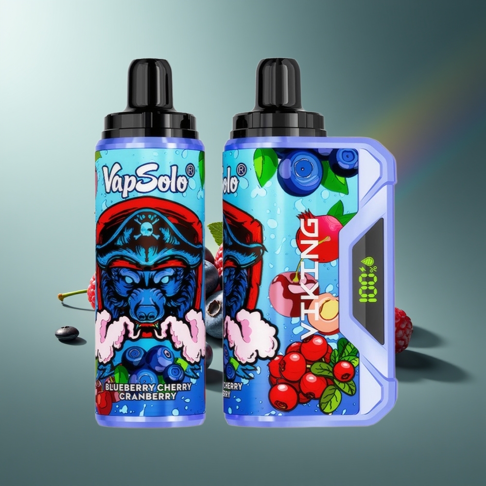 Wholesale Lithuania VapSolo VIKING 12000 Puffs 22ml Mėlynių Uogų Vyšnių Spanguolių Vienkartinės Elektroninės Cigaretės Type-C LED